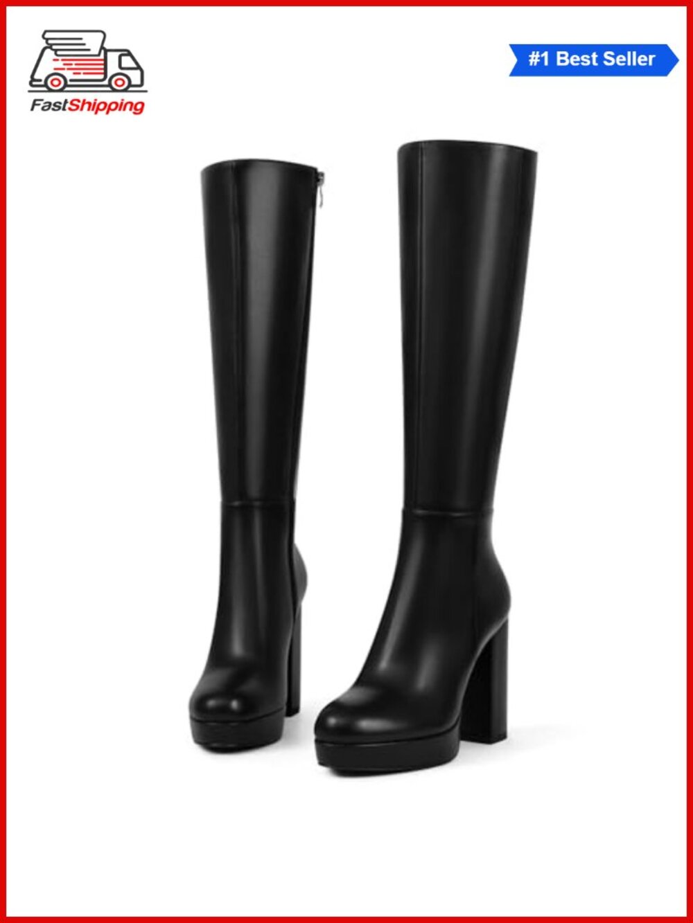 β¨ Platform Knee High Boots Chunky Heel Side Zipper Round Toe Gogo Boots